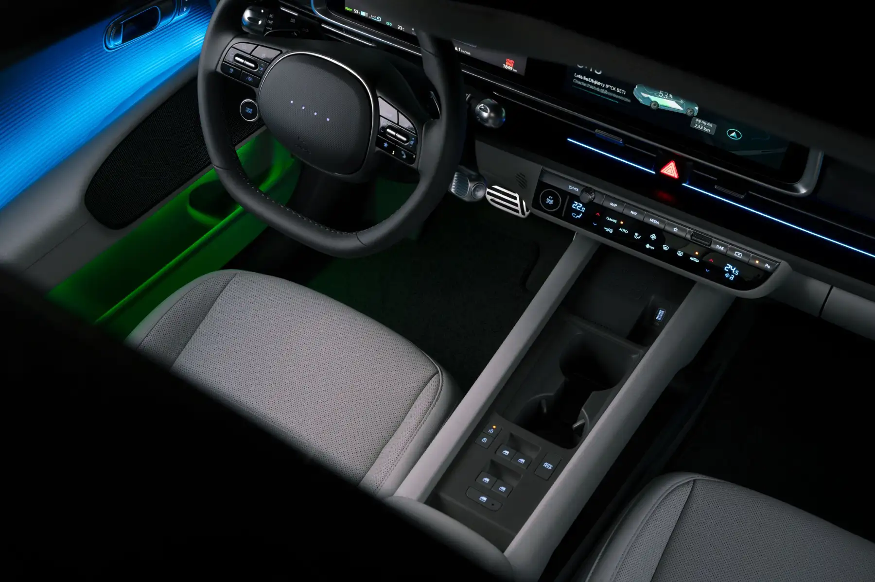 Explore the modern and sleek interior of a futuristic vehicle with advanced dashboard features