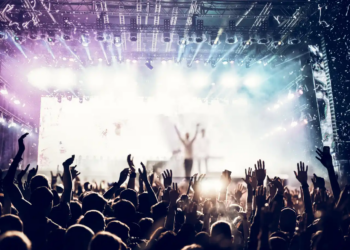 crowd partying stage lights live concert