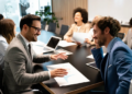 happy diverse business colleagues meeting