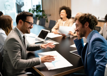 happy diverse business colleagues meeting
