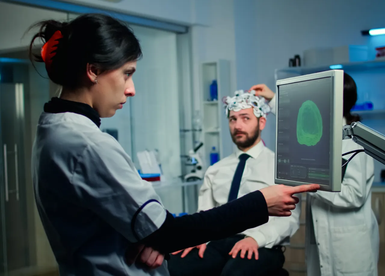 woman researcher looking