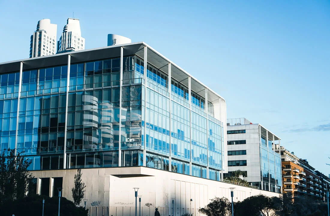 a large building with glass windows