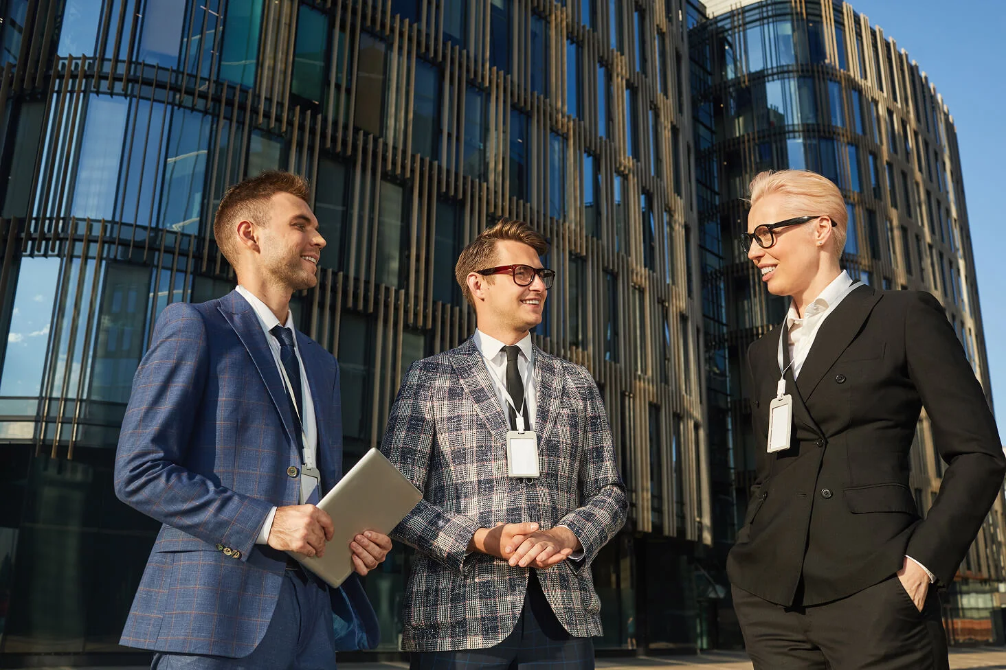 business people making a project deals outside the building