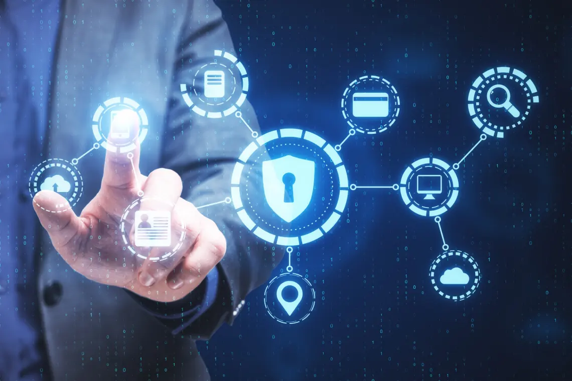 businesswoman using digital antivirus