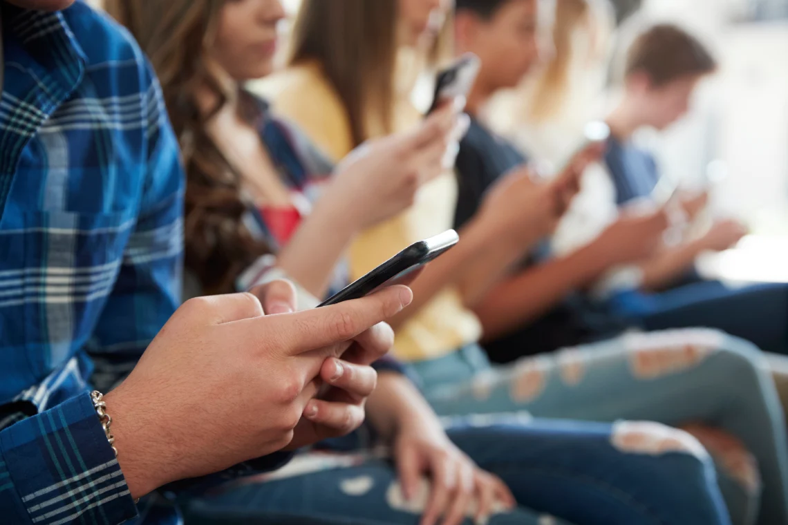 close up of a line of high school students